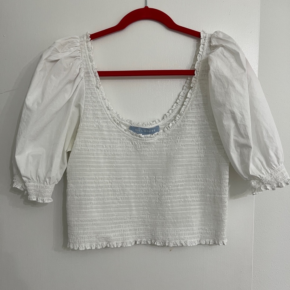 White Puff Sleeve Smocked Crop Top